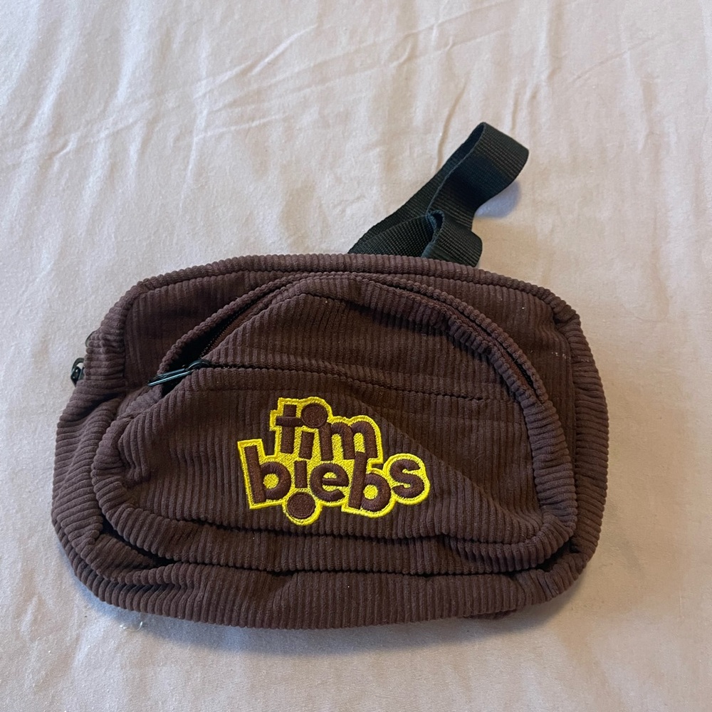Tim Hortons Justin Bieber Tim Biebs Brown Corduroy Fanny Pack Bag NWOT